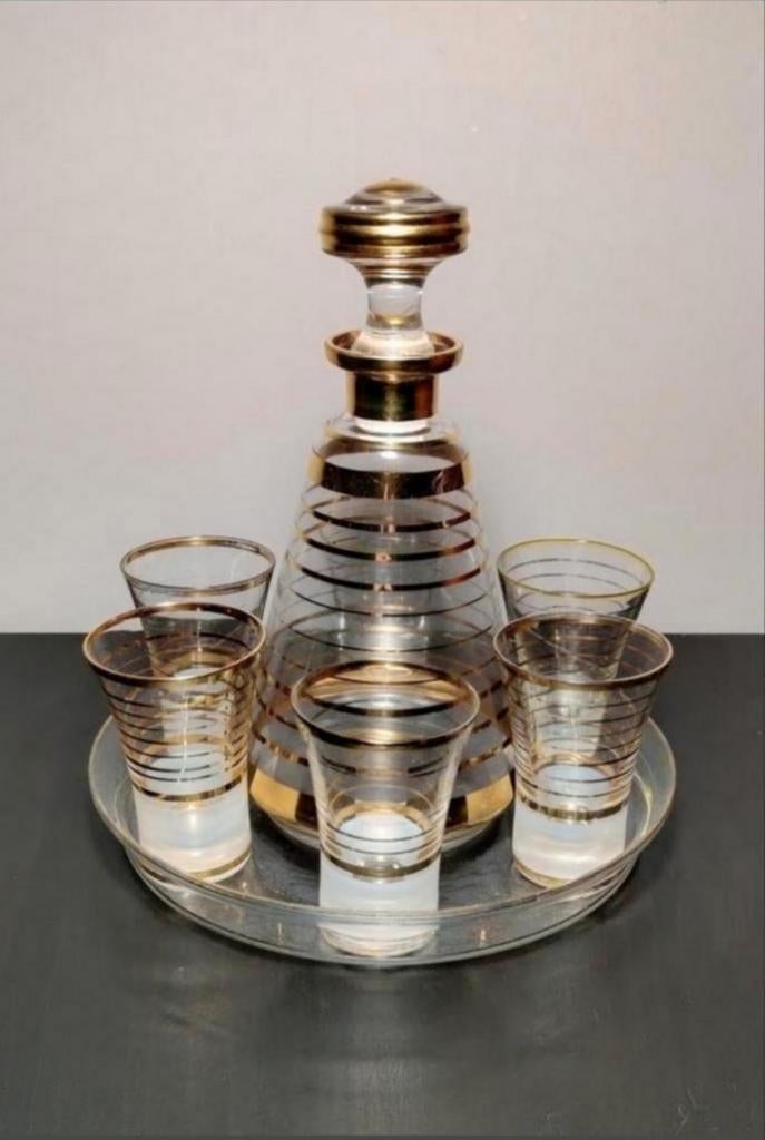 Art-déco karaf met glazen Booms glas, Ophalen of Verzenden