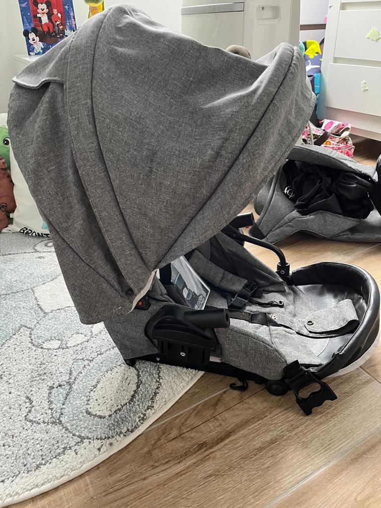 Kinderwagen FIRST ATLANTA GREY - Complete set, Kinderen en Baby's, Buggy's, Gebruikt, Overige merken, Regenhoes, Verstelbare rugleuning