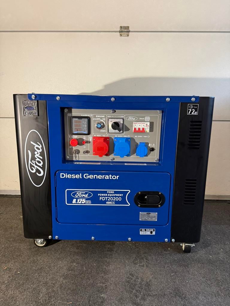 Générateur diesel Ford 8125 kVA 230V/400V silencieux 72 dB, Bricolage & Construction, Neuf, 5 à 10 kVA, Enlèvement ou Envoi, Démarrage électrique
