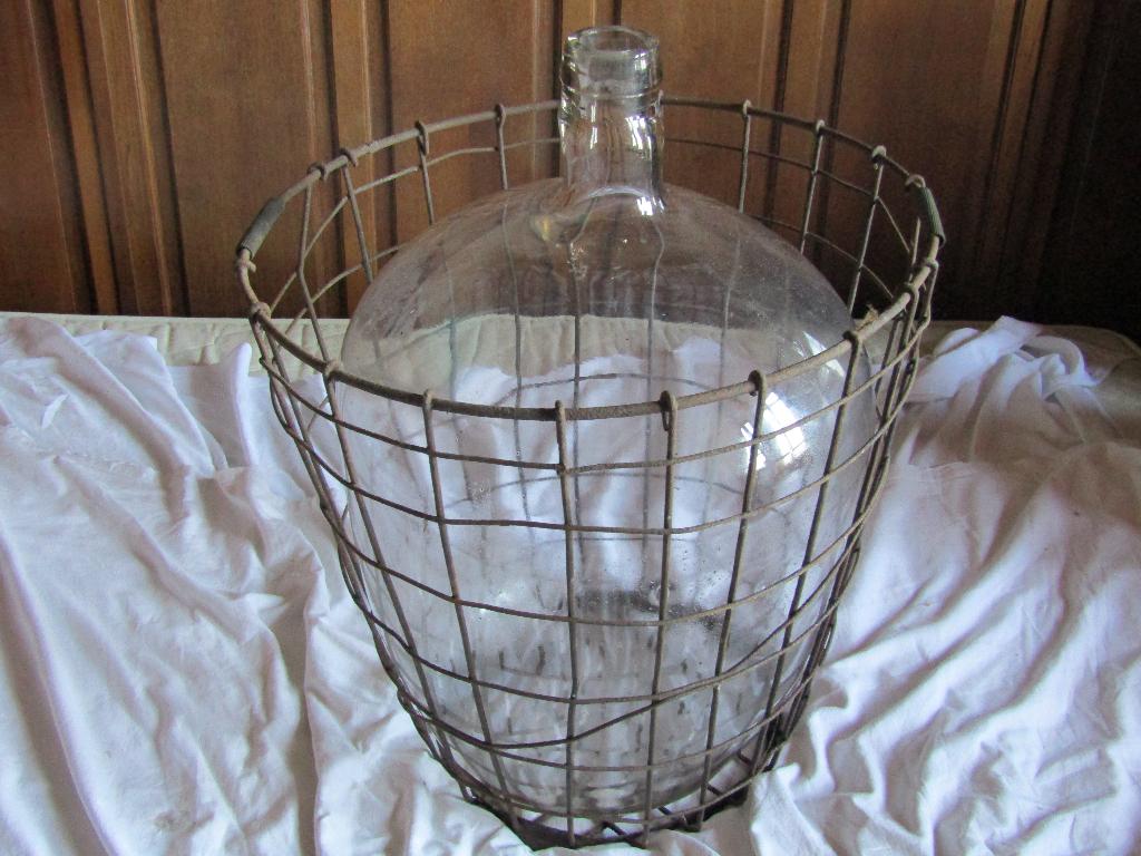 Dame-jeanne Vintage 85 L en Verre Soufflé avec Panier fer, Enlèvement, Utilisé, Blanc, Verre