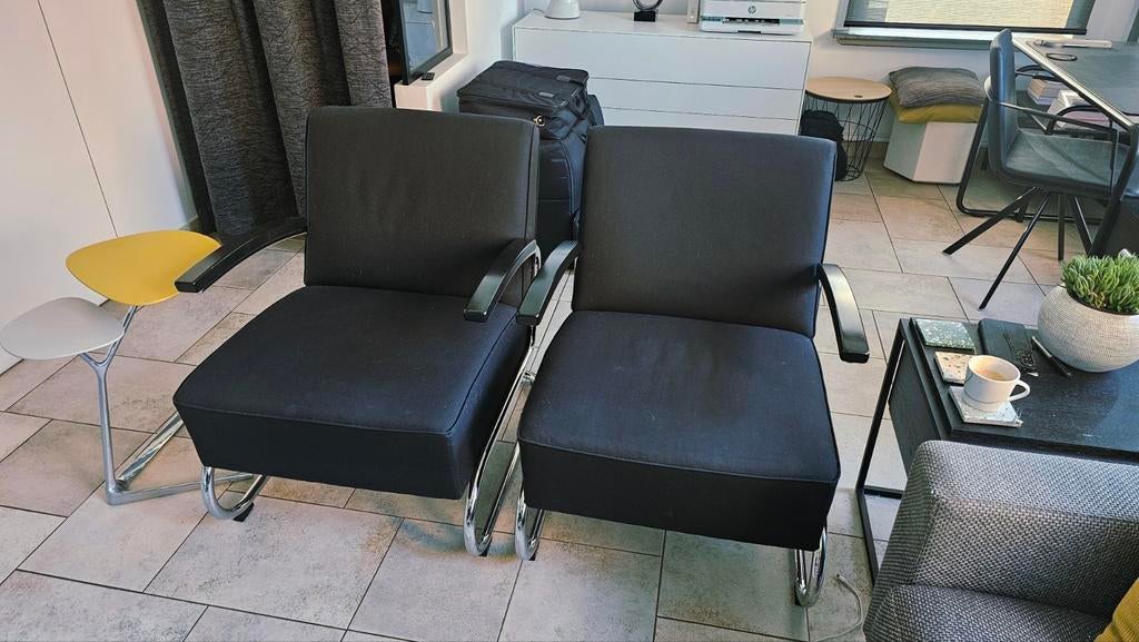 Set design de 2 fauteuils Thonet S411 en tissu noir, 75 à 100 cm, Design, Enlèvement, 50 à 75 cm