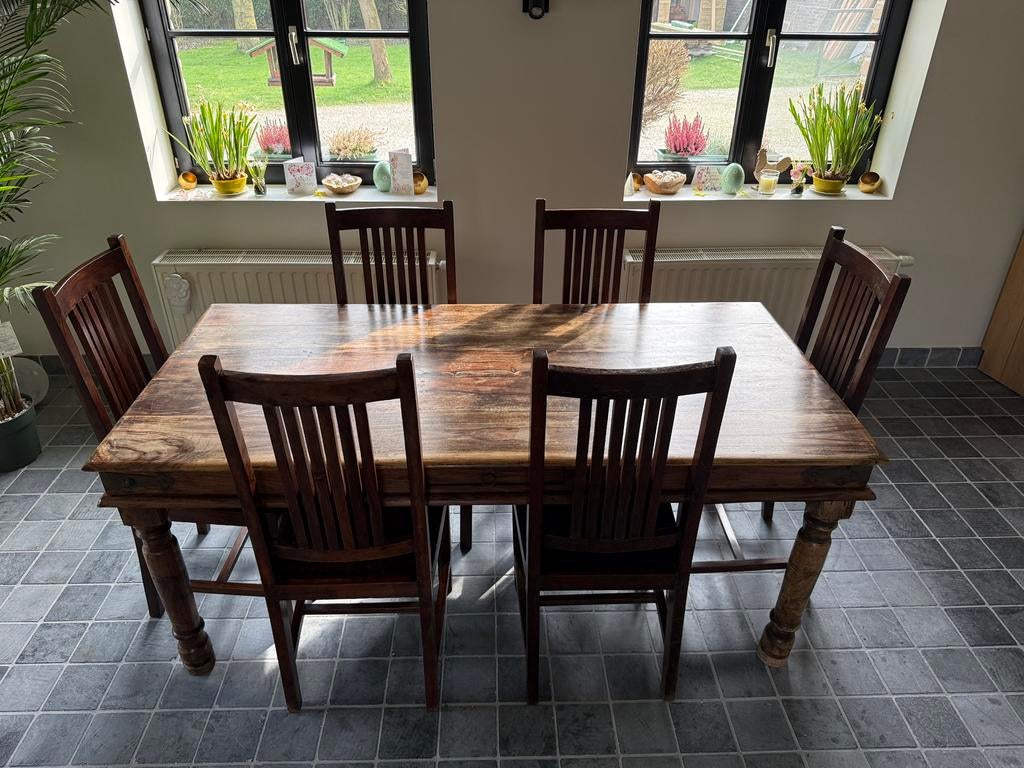 Rustieke houten meubeulset van 6 stuks, Huis en Inrichting, Ophalen, Gebruikt, 8 stoelen of meer