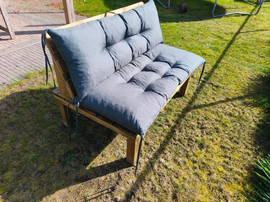 Tuinbank lounge zithoek palet bank kussens geïmpregneerd, Tuin en Terras, Ophalen, Hout