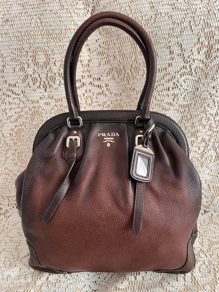 PRADA bruine leren tas met vlekkeloze gradiënt, Ophalen of Verzenden, Zwart