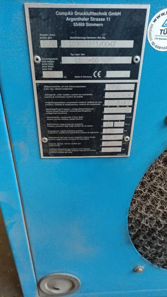 Compresseur CompAir LS22-10, Bricolage & Construction, Enlèvement, 100 litres ou plus, 10 bars ou plus, 800 litres/min ou plus