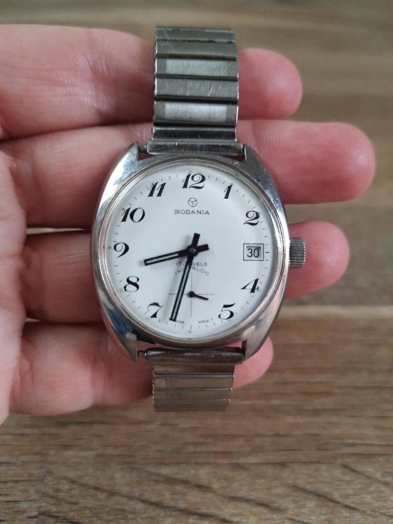 Rodania vintage stainless steel horloge, Handtassen en Accessoires, Overige merken, Staal, Gebruikt, Staal