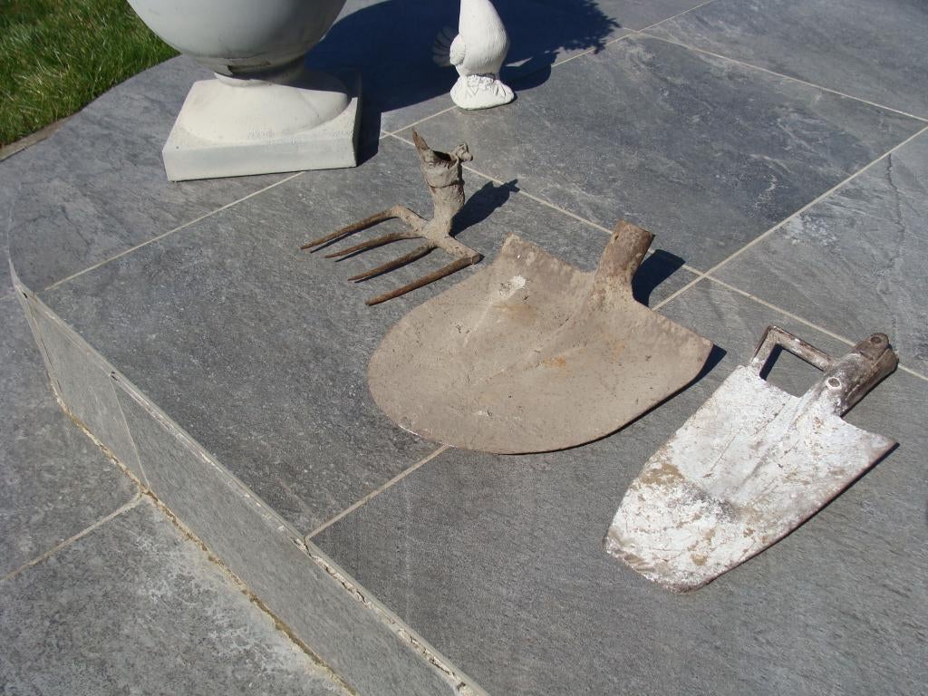 anciens outils, râteau à 4 dents, bêche, pelle large, Jardin & Terrasse, Outils à main, Enlèvement ou Envoi, Utilisé, Râteau