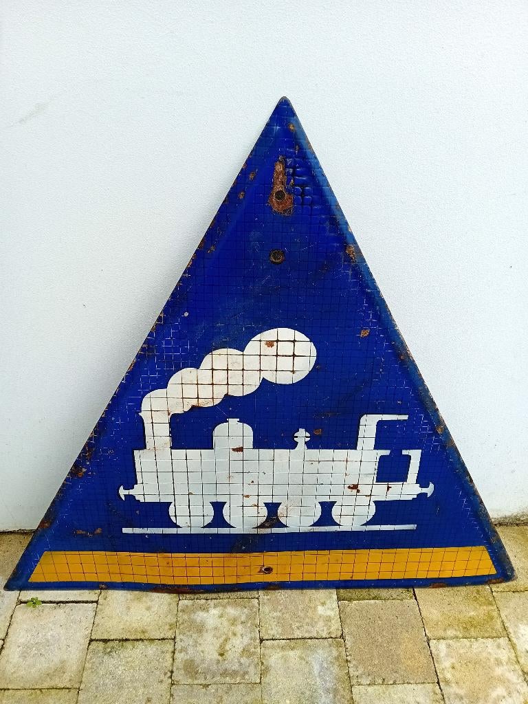 Plaque unique en mosaïque émaillée TRAIN passage, Collections, Enlèvement, Utilisé, Panneau publicitaire