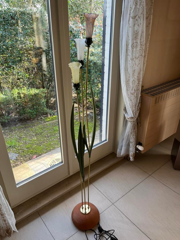 Decoratieve vloerlamp met bloemkappen – Art Nouveau stijl, Ophalen, Gebruikt