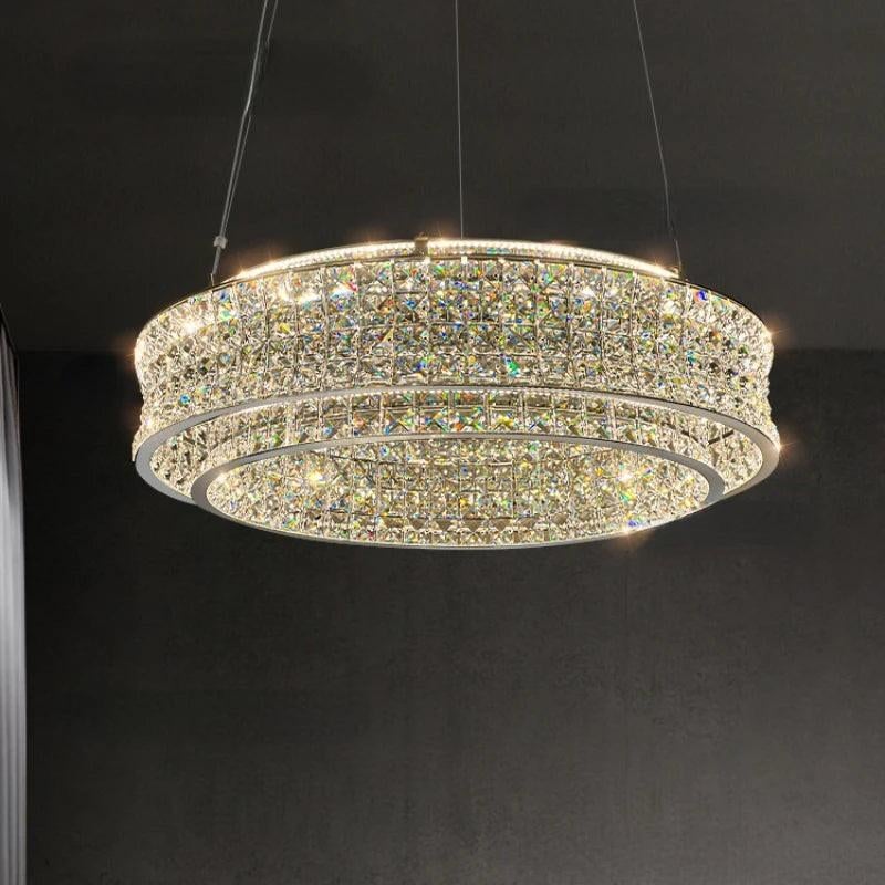 ZEVION en pur cristal et acier inoxydable – Dimmable, Maison & Meubles, Lampes | Suspensions, Enlèvement ou Envoi, Neuf, Luxe