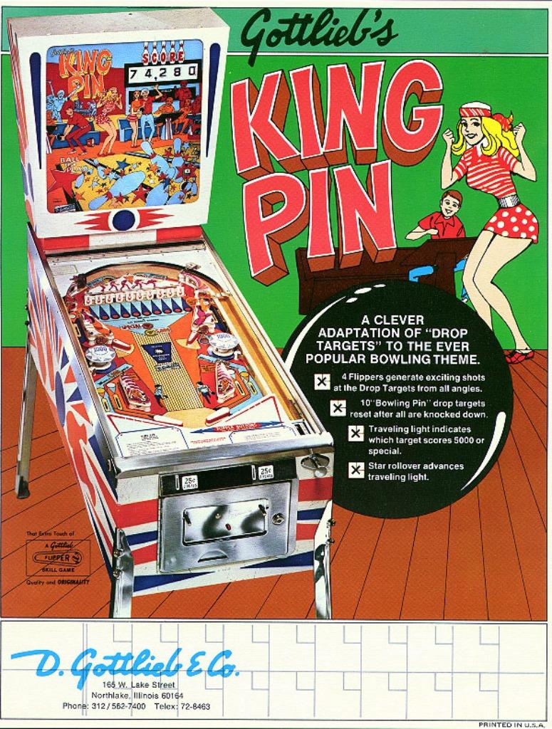 Flipperkast 1973 Gottlieb King Pin Pinball Machine, Verzamelen, Automaten | Flipperkasten, Ophalen, Gebruikt, Mechanisch, Gottlieb
