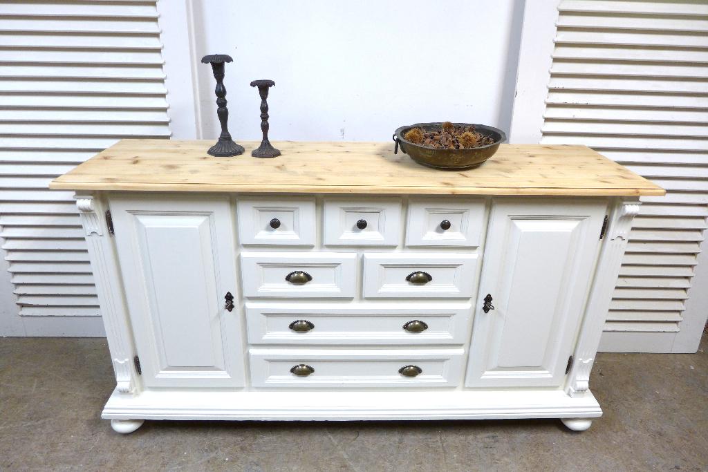 Prachtig wit landelijk ladekast dressoir, Ophalen, Met deur(en), 150 tot 200 cm, Zo goed als nieuw