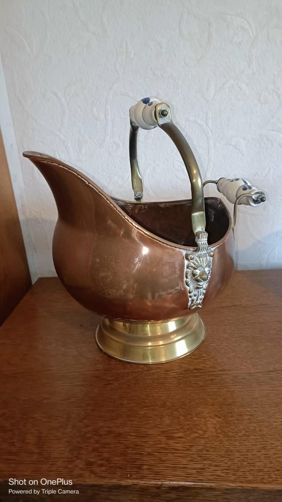 antiek koperen helmvormige kolenkit, Antiek en Kunst, Antiek | Brons en Koper, Ophalen