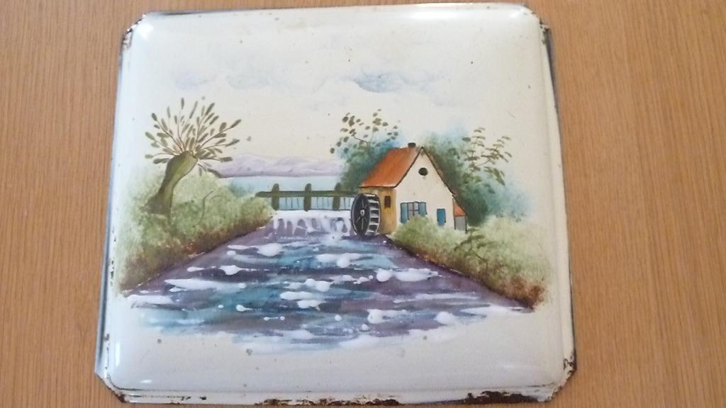 Plaque Fonte Emaille * Moulin a Eau * 24 x 21 cm, Maison & Meubles, Enlèvement ou Envoi, Utilisé