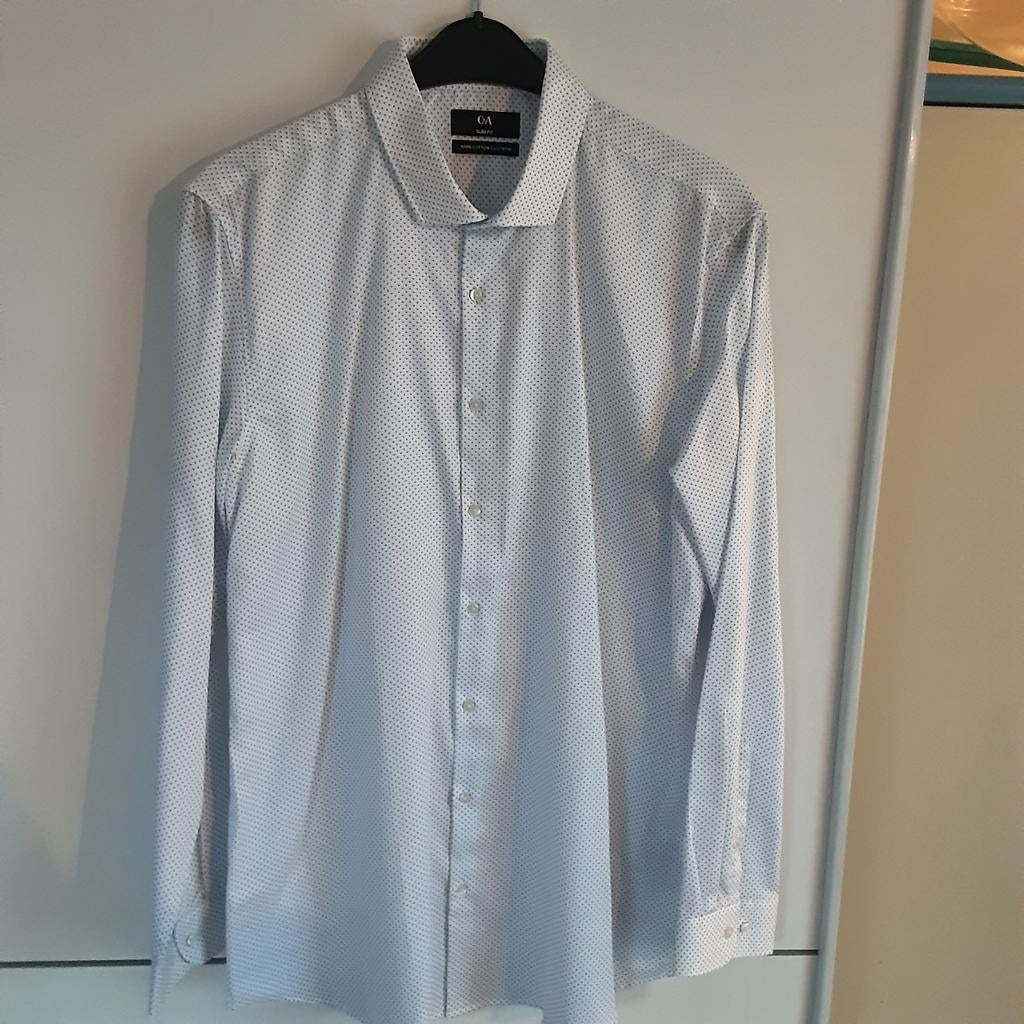 NIEUW prachtig hemd wit blauw kleine print mt XL Slim Fit, Ophalen of Verzenden, Blauw