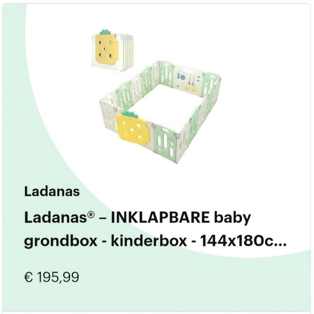 INKLAPBARE baby grondbox - kinderbox - 144x180cm - Ladanas, Ophalen, Zo goed als nieuw