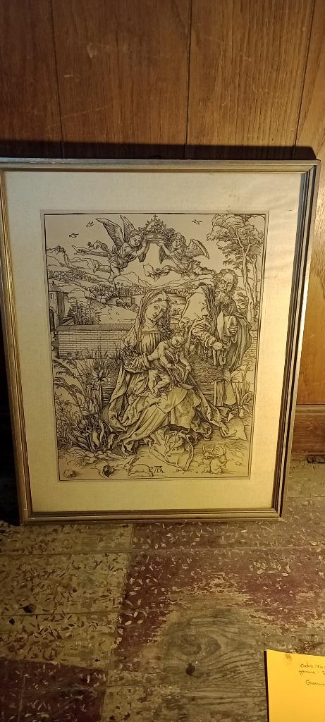 Gravure papier d'Albrecht Dürer "Sainte Famille",40x52,n201, Enlèvement ou Envoi, Gravure