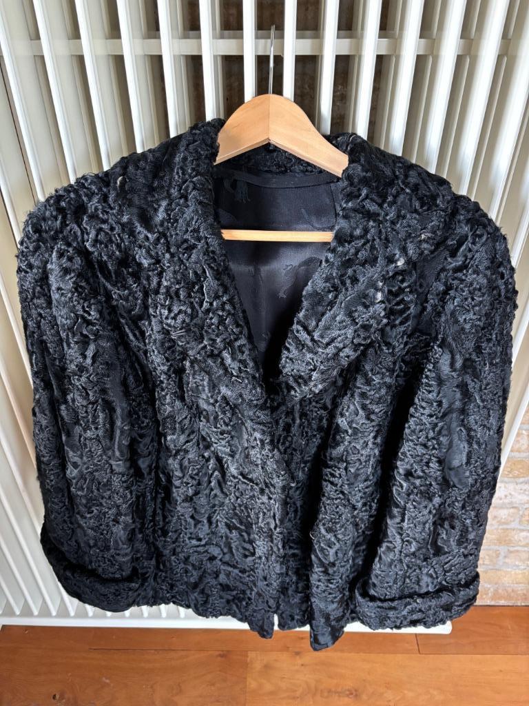 Korte warme winterjas in Astrakan, Kleding | Dames, Jassen | Winter, Zo goed als nieuw, Maat 38/40 (M), Zwart, Ophalen