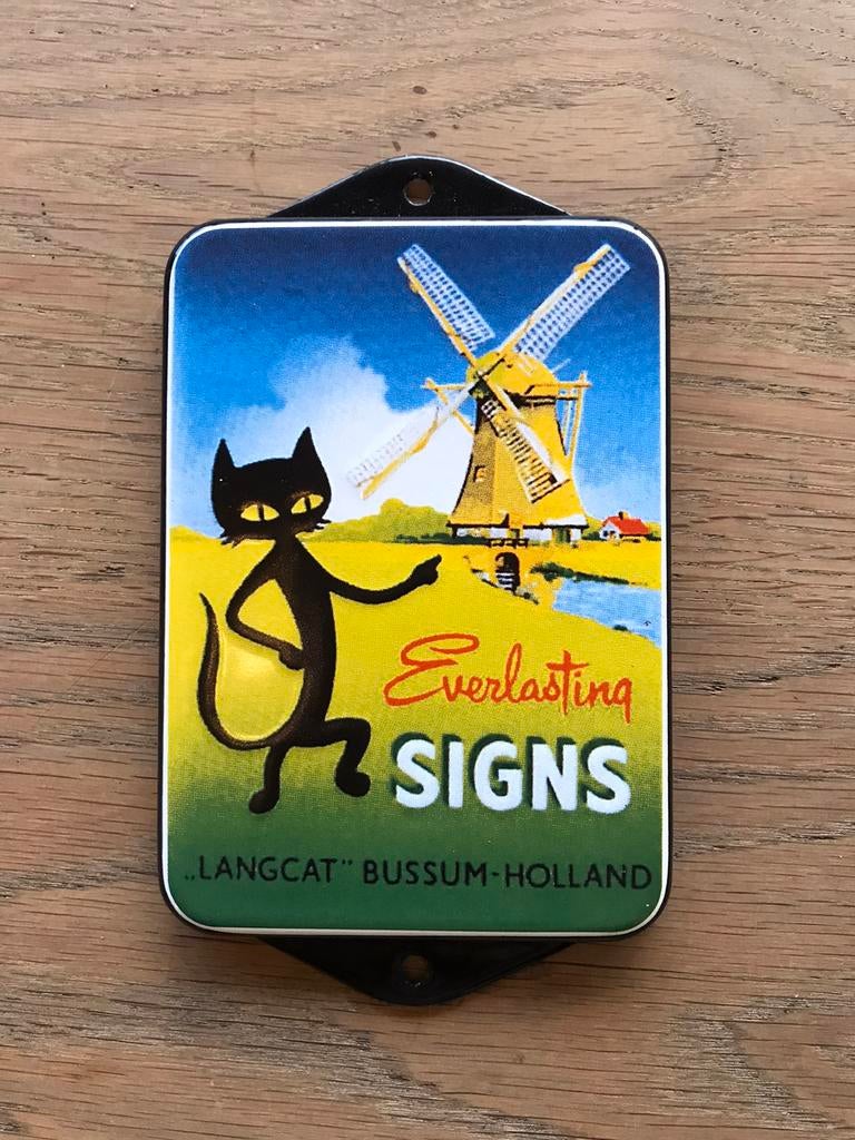 Langcat emaille deurpostje, Verzamelen, Ophalen of Verzenden, Zo goed als nieuw, Reclamebord