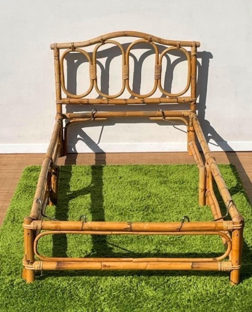 70s Vintage bamboe bed, Ophalen of Verzenden, Zo goed als nieuw, Eenpersoons, Vintage