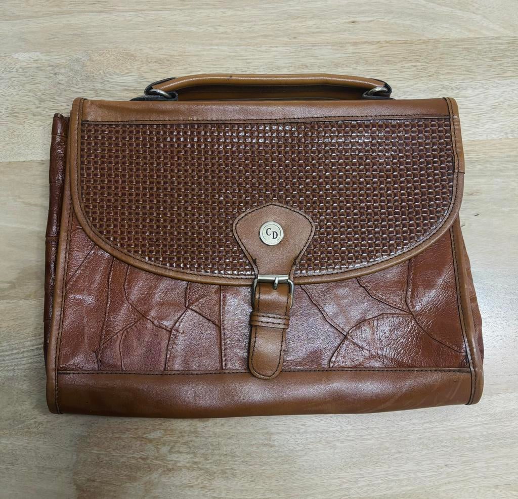 Sac Cartable Cuir Vintage Femme, Cuir, Enlèvement ou Envoi, Comme neuf, Brun