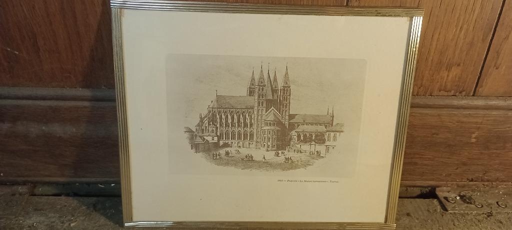 Gravure 1863 cathédrale Tournai, 26x20, n390, Antiquités & Art, Enlèvement ou Envoi