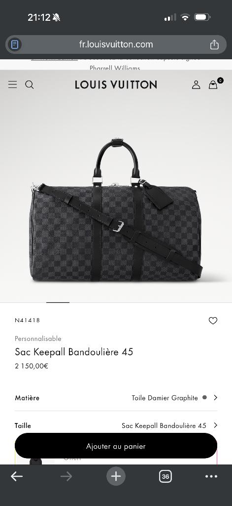 Sac Keepall 45 Vuitton, Enlèvement, Utilisé, Noir, Sac à bandoulière