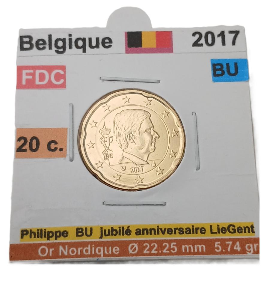 Belgique 20 cent 2017 FDC  en BU  20.000 ex. NEW., Timbres & Monnaies, Monnaies | Europe | Monnaies euro, Monnaie en vrac, Belgique