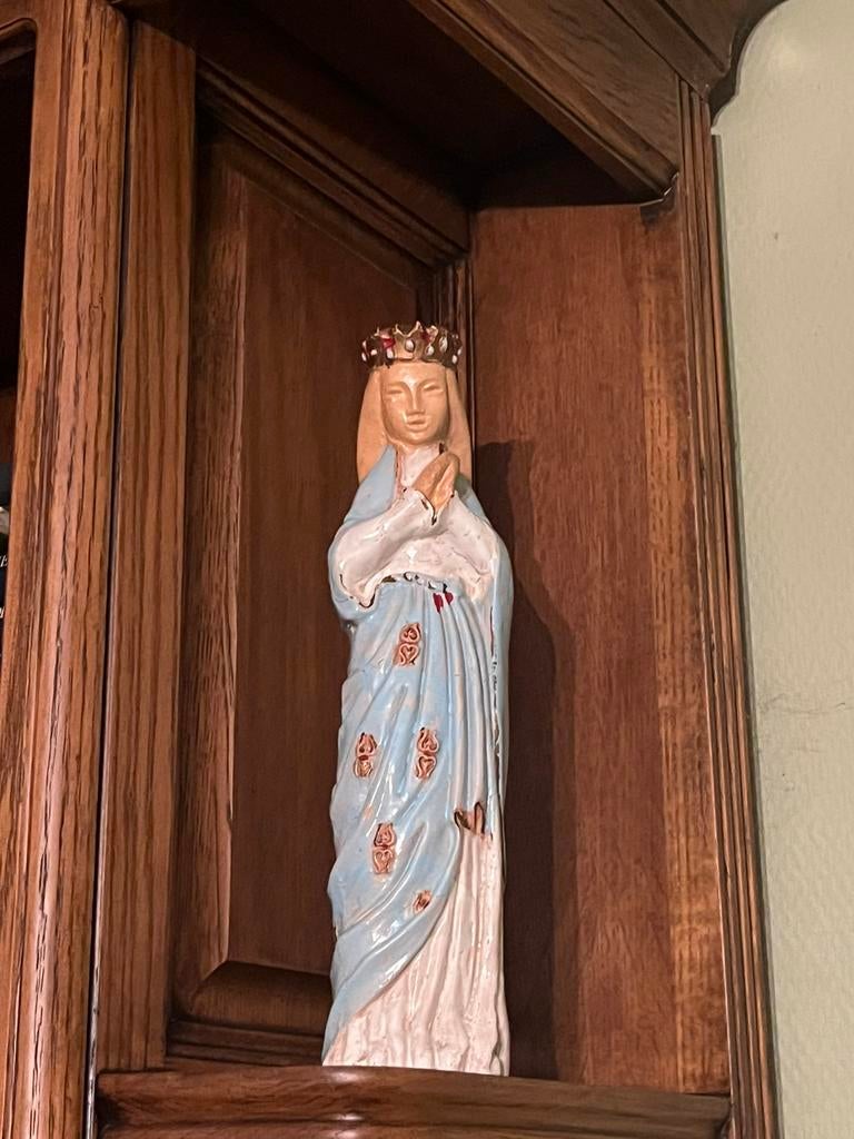 Statue ancienne de Marie en terre cuite, Antiquités & Art, Enlèvement ou Envoi