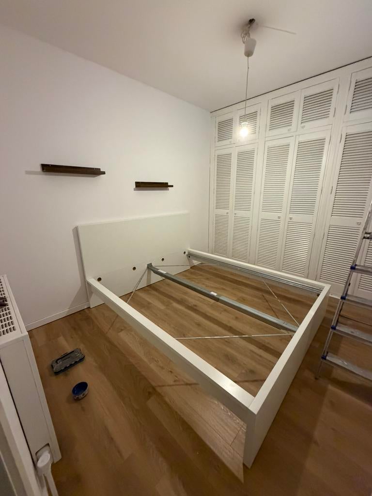 2 persoonsbed incl lattenbodems, Huis en Inrichting, Slaapkamer | Bedden, Ophalen, Wit, Tweepersoons, Zo goed als nieuw