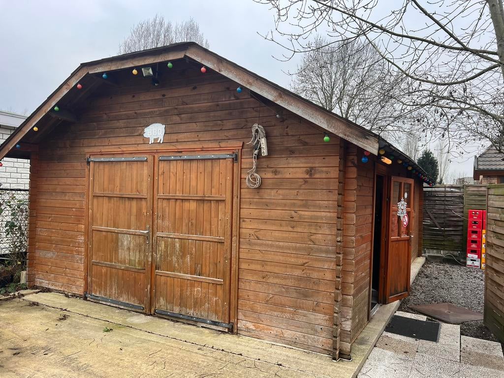 Garage blokhut 40mm, Tuin en Terras, Ophalen, Gebruikt, Tuinhuis, 2 ramen