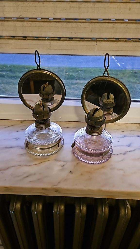 Antieke spiegel / olie lamp, Antiek en Kunst, Antiek | Verlichting, Ophalen