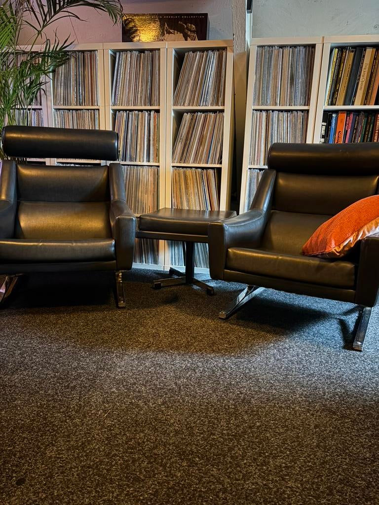 2 pièces relax au design vintage + pouf, Enlèvement, Comme neuf