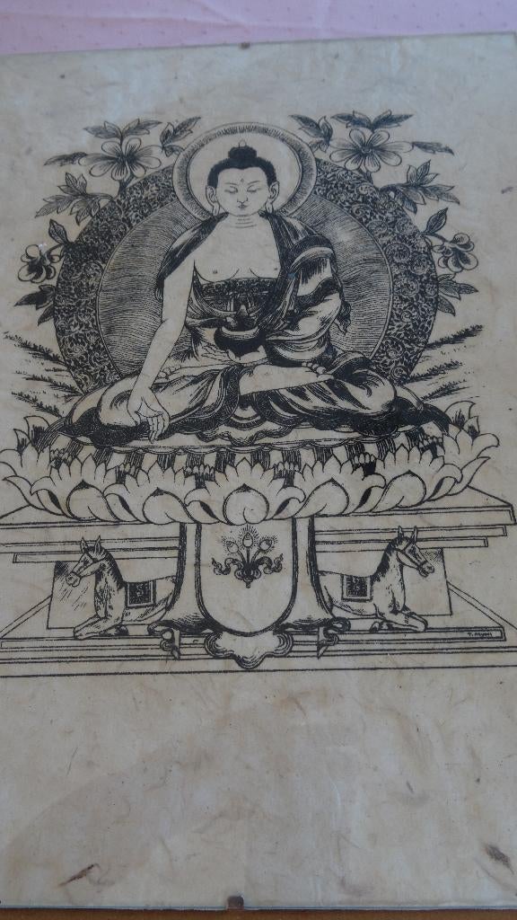 BOUDDHA SUR PAPIER PARCHEMIN, Antiquités & Art, Enlèvement