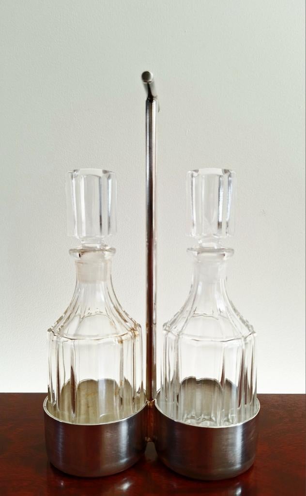 Art Deco menageset kristal olie- en azijnstel, Ophalen of Verzenden
