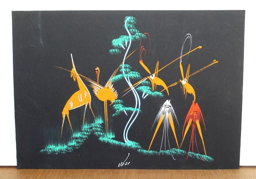 Gouache africaine vintage du milieu du siècle, par Ubu, Enlèvement ou Envoi