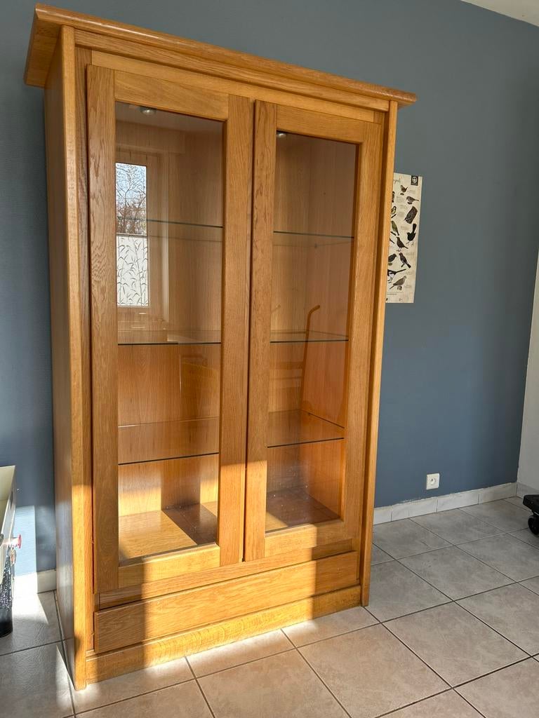 Eiken buffet kast met glazen schappen, Ophalen, Gebruikt