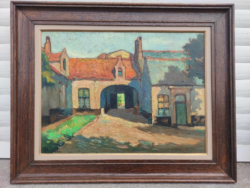 huile sur panneau signe jules postel, Ophalen of Verzenden