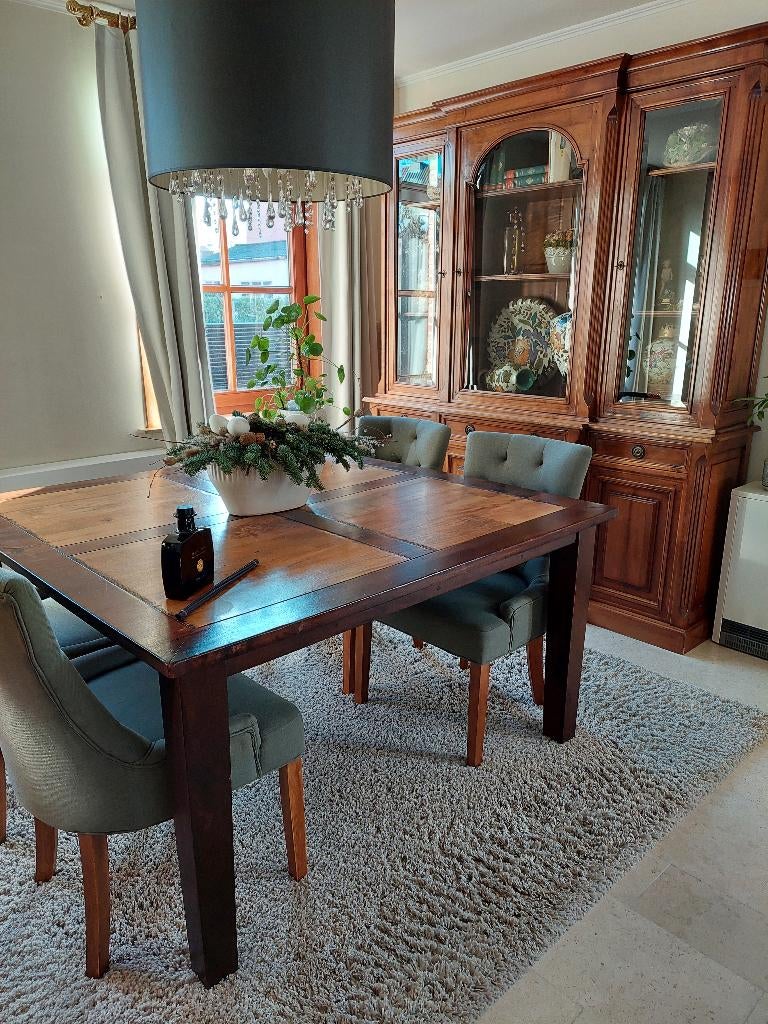 eettafel en 4 stoelen, Huis en Inrichting, Ophalen, Gebruikt, Vierkant, Trendy klassiek