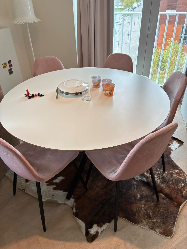 Eetkamerstoelen 5 stuks Kwantum velvet suède roze, Huis en Inrichting, Stoelen, Ophalen, Gebruikt, Overige kleuren, Stof