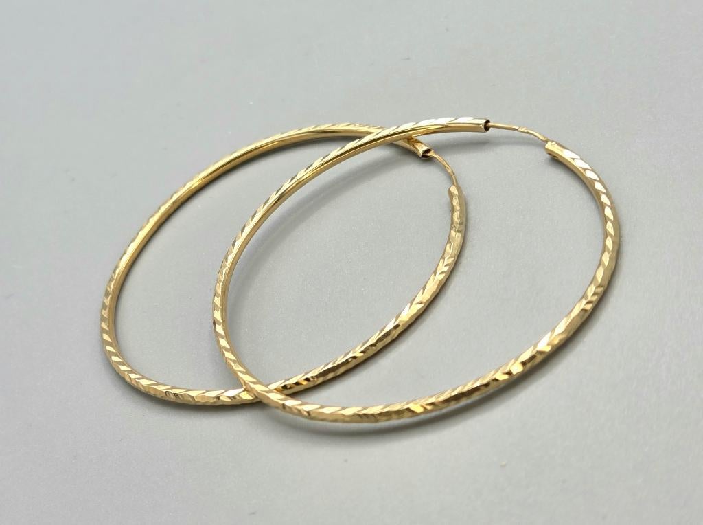 Créoles décorées de diamants en or. 202/154., Bijoux, Sacs & Beauté, Boucles d'oreilles, Enlèvement ou Envoi, Or, Comme neuf, Or