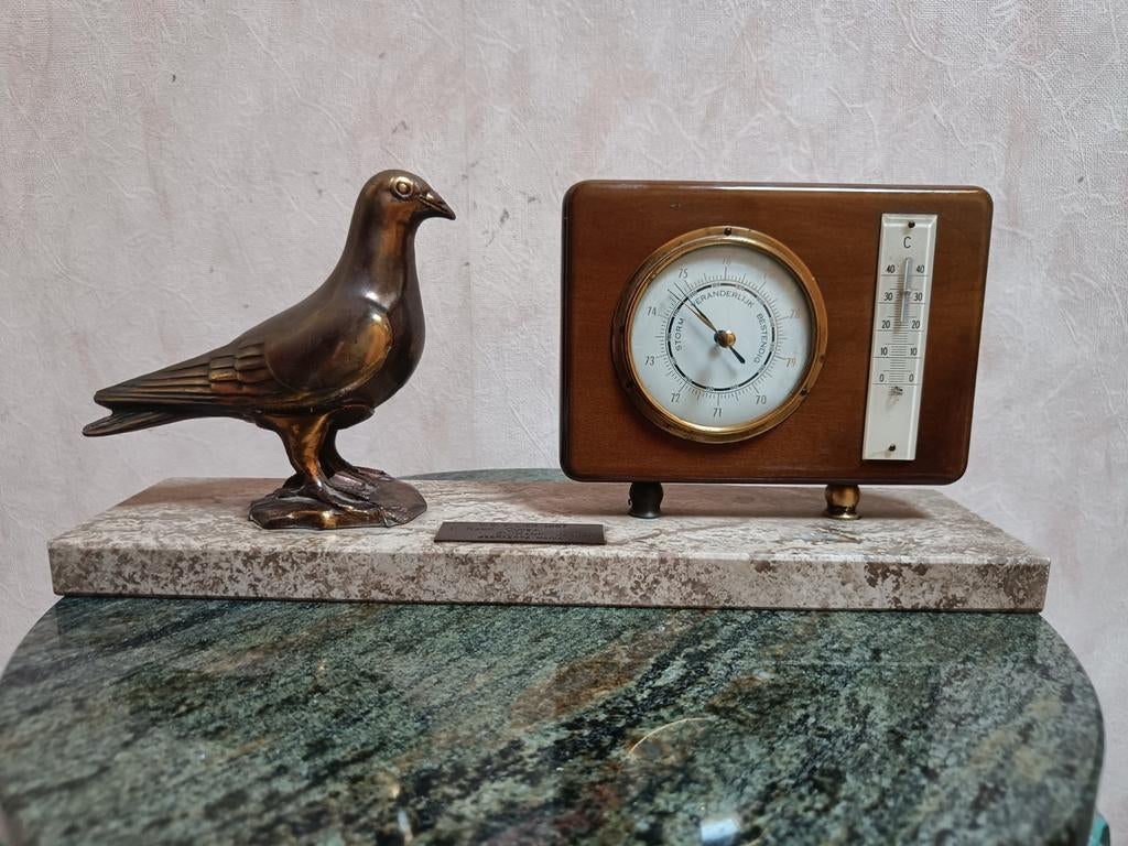 Vintage bronzen beeld van duif met barometer, Enlèvement ou Envoi
