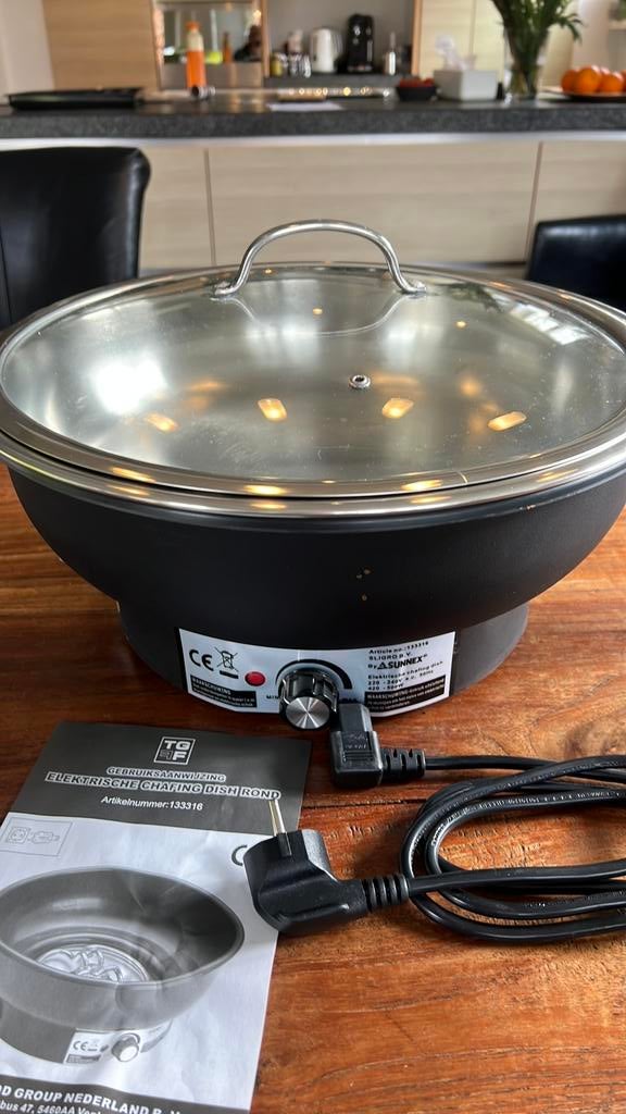 Chafing dish electrisch 6.8 liter professioneel, Huis en Inrichting, Keuken | Potten en Pannen, Ophalen, Zo goed als nieuw, Inox
