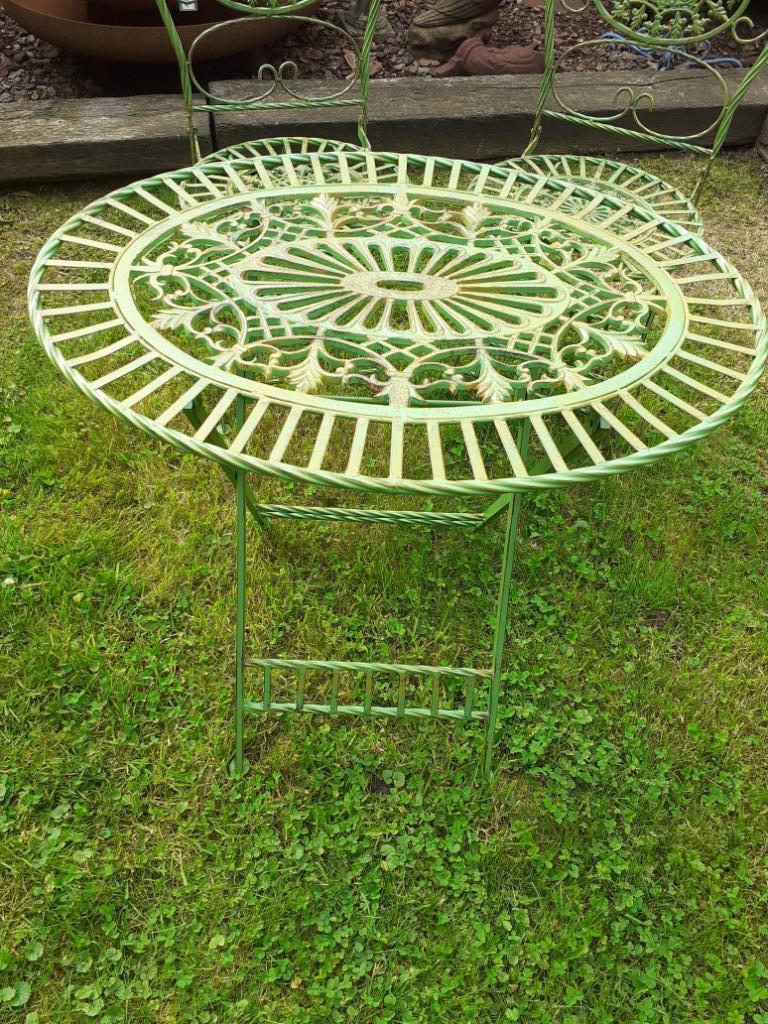 Tuinset, 2 stoelen en opklapbare tafel in smeedijzer en f, Tuin en Terras, Ophalen, Nieuw