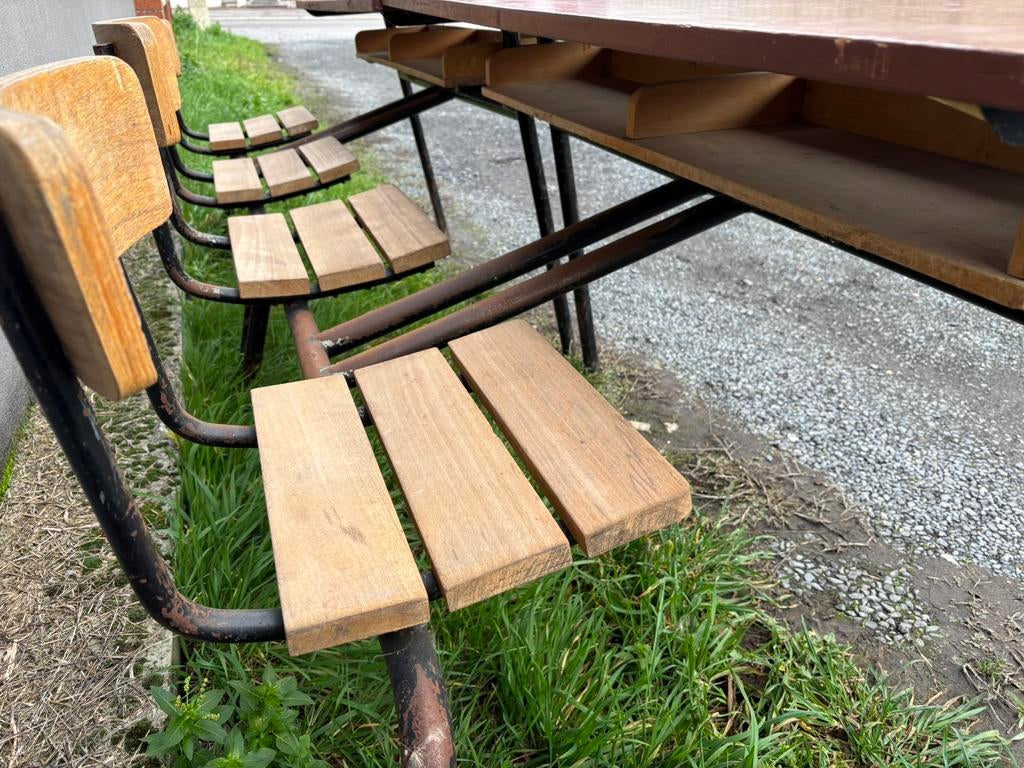 Table de bureau d’école ancienne avec chaise double, Antiquités & Art, Enlèvement ou Envoi