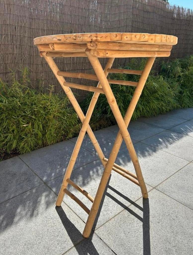 2 Partytafels in bamboe, Ophalen, Zo goed als nieuw, Rond, Hout