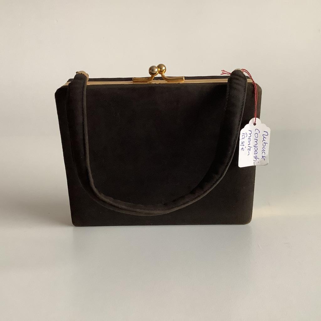 sac de soirée minaudière vintage en daim avec compartiments, Enlèvement ou Envoi, Utilisé, Noir, Sac de soirée