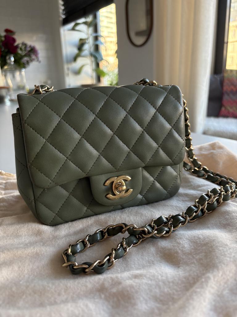 Chanel Mini Flap, Handtassen en Accessoires, Tassen | Damestassen, Ophalen of Verzenden, Gebruikt, Groen, Schoudertasje