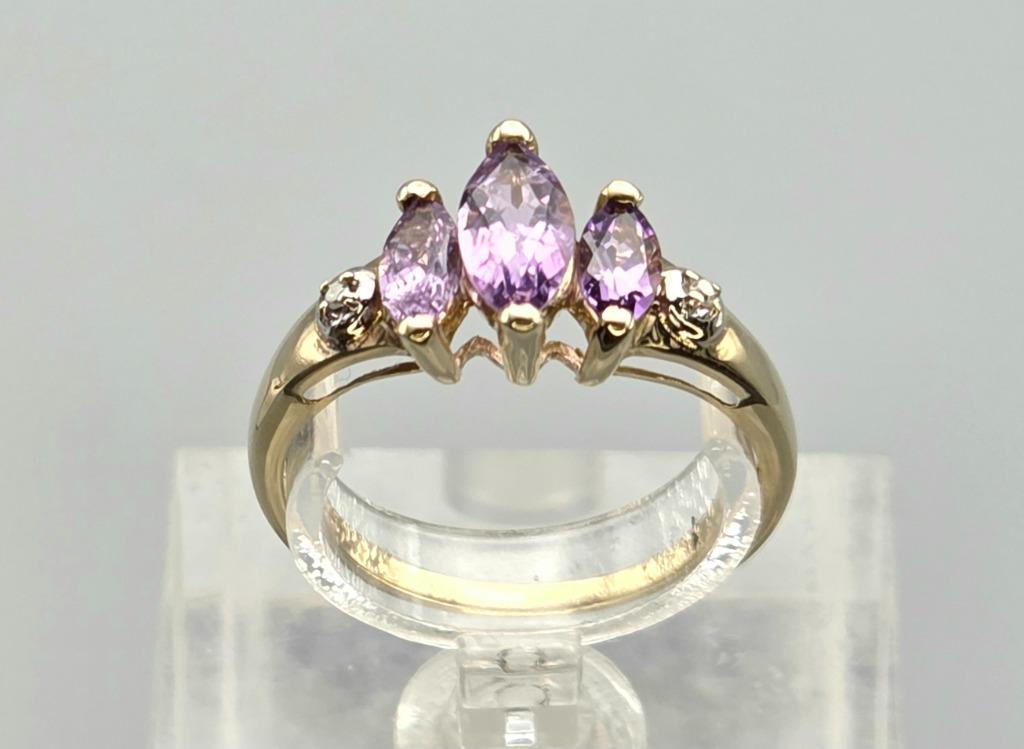 Gouden Vintage ring edelsteen amethist en diamant. 2025/581., Handtassen en Accessoires, Ringen, Zo goed als nieuw, Dame, 17 tot 18