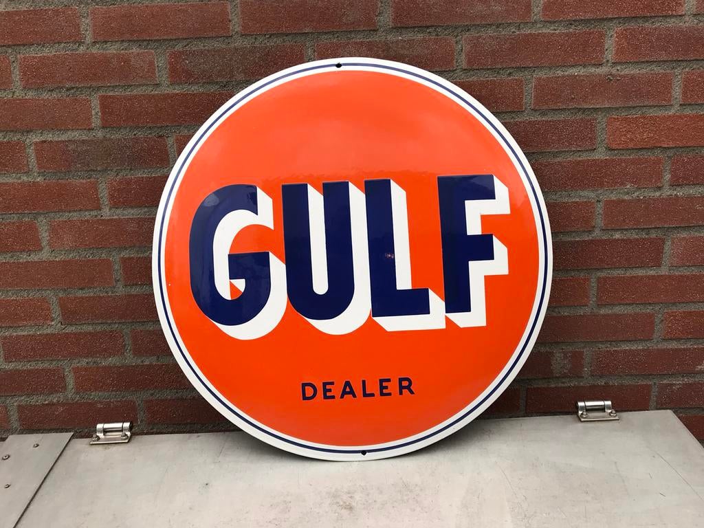 Grand panneau d'affichage en émail GULF, Enlèvement ou Envoi, Comme neuf, Panneau publicitaire